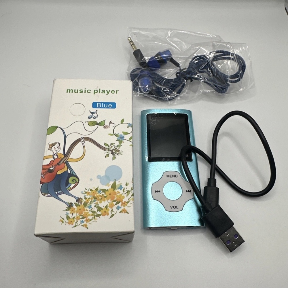 Blue Music Player with Earphones